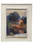 Fernando Martins (Rio Tinto Portugal 1911 - Teresópolis RJ 1965), "Paisagem", OSE. c/ moldura em madeira patinada na tonalidade branca, medindo 48,5x40,5cm e obra 34,5x26,5cm.
