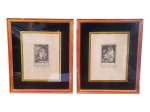 QUADRO, duas (2) gravuras em preto e branco, apresentando cenas galantes em paisagem, com legendas em francês na prancha, protegidos por vidro e emoldurados, moldura medindo 34x28,5cm.