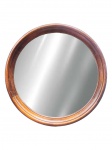 ESPELHO, um (1) espelho redondo, com moldura em madeira escura, possivelmente de DESIGN, medindo 57cm. Sinais de oxidação no espelho.