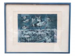 Guima (Luis de Souza Guimarães 1927-1993), "Sem Título", prova do artista, moldura em madeira com patina azul, frente protegida em vidro, medindo 52x67cm e obra 29,5x40cm.