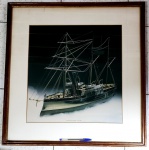 Vintage Náutica, Coleção, Decoração, Quadro com Navio Encouraçado Brasil - Século XIX. Medindo 66,5 x 69cm