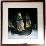 Vintage Náutica, Coleção, Decoração, Quadro com Navio Galeão - Século XVI. Medindo 66,5 x 69cm