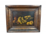 QUADRO, "Natureza Morta", óleo sobre madeira, moldura em madeira escura, medindo 44x54cm e obra 26x35,5cm, leves falhas.