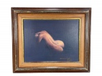 SAMÍRA EDAÍS (?), "Nu Feminino", OSE, moldura em madeira escura, medindo 41x49cm e obra 26x35cm, leves ranhuras na moldura.