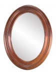 ESPELHO, um (1) espelho oval com moldura em madeira escura, medindo 87x65cm.