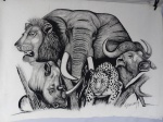 Pintura óleo em tela South Africa Big Five  Yvette Mey, Med.105 cm X 75 cm