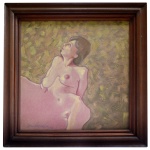 D AMORIM  Não sei o que? Óleo s/ tela. Ass. embaixo. Ass. titulado e datado no verso, VBA, PRIM 87. 90 x 90 cm.