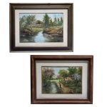 ELAINE. Brasil, 1990 - A) Homem com enxada. 22 x 33 cm (MI). 42 x 52 cm (ME) / B) Riacho. Ass cie. 23 x 34 cm (MI). 38 x 50 cm (ME).