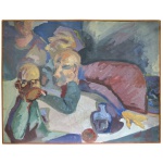 Sem assinatura  Figuras. Óleo s/ tela. 76 x 98 cm (MI). 78 x 100 cm (ME).