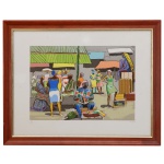 HECTOR JULIO PÁRIDE BERNABÓ, conhecido pelo nome artístico CARYBÉ - Pessoas na Feira. Gravura. Tiragem 2/130. Ass. cid. 48 x 65 cm (MI). 60 x 75 cm (ME).