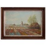 WILLEM LEENDERT VAN DIJK (Westmass, Holanda 1915 - Petrópolis RJ 1990) - Canteiro de Flores. Óleo s/ tela. Ass. cie. 51 x 80 cm (MI). 74 x 102 cm (ME). Pintor e desenhista. Estuda arte e teologia em Leiden (Holanda), na Academia de Belas Artes e Universidade de Leiden. Em 1968, o governador do estado do Rio de Janeiro, Geremias Fontes, oferece ao Presidente Costa e Silva o quadro Rio Piabanha - Petrópolis e a tela Petrópolis em Flor à rainha Elisabeth II, em visita oficial ao Brasil. Em 1971, torna-se membro da Academia Petropolitana de Letras.