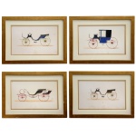 DESOUCHES S. DE TOUCHARD. Paris. Carruagens Francesas Private Drag. Coleção de 4 Aquarelas ricamente detalhadas. Circa de 1850. Apresenta cache do artista. 17 x 27 cm (MI). 30 x 40 cm (ME).