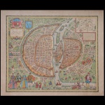 PARIS (LUTETIA) ANNO 1564 - Mapa a cores, com vista aérea da cidade, de autoria desconhecida, possivelmente publicada por Braun Hogenberg. 1564. 51 x 65 cm.