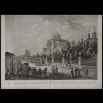 Vue de la Mokavaia et de la Maison de M. Paschkof à Moscou. Água forte e buril, com texto bilingue francês e russo. Publicada em 1799 com o privilégio de Sua Majestade Imperial Paulo Primeiro, Imperador de todas as Rússias. Desenho de Gérard de La Barthe de 1799 e edição de F.B.Lorieux. 51 x 72 cm.