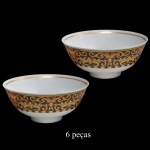 PAUL WUNDERLICH (German 1927-2010) For VERSACE. Modelo Barroco. Manufatura by Rosenthal  Set de 6 bowls circulares em porcelana alemã. Peças assinadas. Marca da manufatura no verso das peças. 5 x 12 cm.