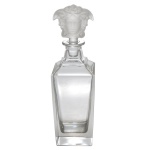 ROSENTHAL Design da MAISON VERSACE. Modelo Medusa Lumiere  Decanter em cristal translucido de formato quadrangular. Tampa na forma de máscara acetinada da marca da grife. Peça assinada e sem uso. 31 x 9 x 9 cm.