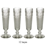Conjunto de 12 flutes em vidro no padrão bico de jaca. 20 cm.