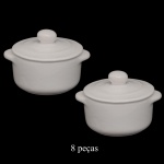 Conjunto de 8 pequenas panelinhas de cerâmica branca. 8 x 10 cm.