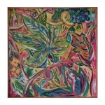 LUIZA BRARIZ  Composição. Pintura sobre madeira. Ass. 98 x 98 cm (MI). 100 x 100 cm.