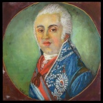 Retrato de D. João VI em Traje Formal. Óleo s/ tela. Ass. com as iniciais J.B.D no cie. 19.5 x 19.5 cm (MI). 27 x 27 cm (MT).