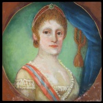 Retrato de D. Carlota Joaquina. Óleo s/ tela. Ass. com iniciais no cie, J.B.D..19.5 x 19.5 cm (MI). 27 x 27 cm (MT).