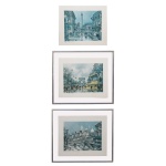 Lote constando de 3 obras, Place Vendôme. Sem moldura. 36 x 45 cm. Sinais do tempo.