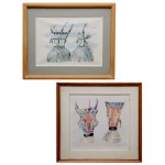 NOEMIA - Par de pinturas em técnica mista, representando cabeças indígenas femininas, com ricas ornamentações plumadas. Assinadas no cid. Molduras em madeira. 30 x 30 cm (MI). 42 x 45 cm (ME) / 26 x 34 cm (MI). 41 x 48 cm (ME).