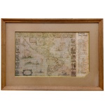 Ilustração a cores representando América Nova Tabula. Apresenta detalhada paisagem, ladeada por texto informativo com os dizeres, ...mapa tirado da obra-prima de Guilherme Blaeus, o Atlas Major, publicado em 1662 em Amsterdam. 25 x 42 cm (MI). 41 x 58 cm (ME).Moldura em madeira. No estado. No estado. Manchas de oxidação.