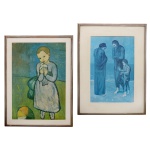 Reprodução de 2 obras de Picasso 1903. 63 x 42 cm (MI). 90 x 68 cm (ME). Marcas do tempo.