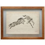 YOSHIYA TAKAOKA (Tóquio, Japão 1909 - São Paulo,1978)  Cavalos. Nanquim Ass. e datado 74, cid. 32 x 47 cm (MI). 47 x 62 cm (ME). Pintor, desenhista, caricaturista e cenógrafo.