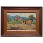 ALCIDES NAVAJAS (São Paulo, 1934  2007)  Casa na Fazenda. Óleo s/ tela. Ass, e datado 82, cid. 28 x 44 cm (MI). 45 x 62 cm (ME).