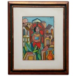 RENOT (Reinaldo Eliomar de Freitas Marques da Silva - Santa Luzia, BA, 1932  SP, 2021) - Composição com Figura Feminina. Óleo s/ Eucatex. 32 x 23 cm (MI). 56 x 47 cm (ME). Pintor, tapeceiro e galerista baiano radicado em São Paulo. Seu estilo expressionista destacou-se por retratar casarios, fauna, flora e festas populares da Bahia, com cores vibrantes. Transferiu-se para São Paulo no fim dos anos 60, onde fundou sua própria galeria, promovendo artistas como Di Cavalcanti e Aldemir Martins.