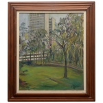 GIANCARLO ZORLINI (São Paulo, 1931)  Paisagem com Elementos Naturais e Estrutura Urbanas ao Fundo. Óleo s/ tela. Ass. e datado 78, cid. 45 x 37 cm (MI). 60 x 52 cm (ME). Médico e pintor brasileiro, iniciou seus estudos no Colégio Dante Alighieri até o colegial. Filho do também pintor e escultor Ottone Zorlini.