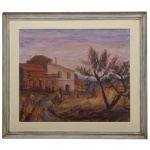 GUIDO TOTOLI (Mercato Silento, Itália, 1937)  Paisagem Campestre com Casario. Óleo s/ tela. Ass. cid. 50 x 60 cm (MI). 68 x 78 cm (ME). Pintor, escultor, desenhista, ceramista e artista plástico.