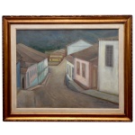 JOSÉ SIMEONE (São Paulo, 1930 - 2009)  Paisagem com Casario. Óleo s/ tela. Ass. e datado 88, cid. 50 x 64 cm (MI). 66 x 81 cm (ME).