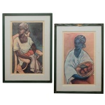 KENNEDY BAHIA (Chile 1929, Bahia 2005)  Pendant de Reproduções. Mulata Sentada e Mulata com Cesto no Colo. 63 x 40 cm (MI). 83 x 60 cm (ME). Uma das moldura necessita ser trocada.