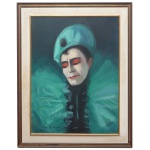 GINO BRUNO (Itália, 1899 - Brasil, 1977) - Pierrot. Óleo s/ tela. Ass. cie. 65 x 50 cm (MI). 80 x 67 cm (ME). Artista e professor. Inicia-se na pintura aos cinco anos de idade, ainda na Itália. Por volta de 1905, vem com a família para São Paulo, onde estuda no Liceu de Artes e Ofícios de e na Escolinha de Artesanato em 1912, com Benjamin Constant Neto. Nesse mesmo ano, realiza o seu primeiro trabalho profissional, A Madona, encomendado por um comerciante.