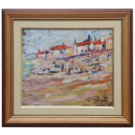 RICARDO AUGUSTO KANTOWITZ (1972)  Lavadeiras. Óleo s/ Eucatex. Ass. e datado 2004, cid. 24 x 28 cm (MI). 37 x 40 cm (ME). Pintor e restaurador.