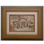 ANGELO CANONE (Abruzzo, Itália 1899 - Rio de Janeiro, 1992)  Cena de Mercado de Rua. Óleo s/ eucatex. Ass. cie. 20 x 30 cm (MI). 45 x 55 cm (ME). Moldura em madeira. Artista Plástico.  Começou a pintar aos oito anos de idade e se formou, ainda muito jovem, pelo Instituto de Belas Artes de Nápoles. Sua pintura vem de uma escola antiga. Sejam as preferências de outra tendência ou estilos é difícil não gostar. Suas marinhas e paisagens refletem o espírito jovem e vivido, nelas encontramos o toque magistral do mestre nas transparências.
