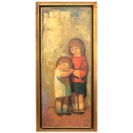 DARIO MECATTI (Florença, Itália, 1909 - São Paulo, 1976)  Meninas de Saigon. Óleo s/ tela. Ass. cie. 100 x 40 cm (MI). 110 x 51 cm (ME). Pintor e desenhista. Obra da Fase em que focou sua produção a retratar crianças socialmente vulneráveis de Vaidergorn. Em torno de 1927, pinta cartazes para a sala de cinema de seu primo, em Florença. Recebe orientação artística do pintor e professor italiano Camillo Innocenti, embora não se matricule em nenhum curso oficial.