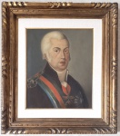 Escola Europeia. Séc. XIX. Importante quadro óleo sobre tela `Retrato de D. João VI, Príncipe Regente (1767-1826)`. Moldurado. Reproduzido em catálogo de grande LEILÃO IMPERIAL 200 ANOS - Escritório de Arte Miguel Salles ocorrido em São Paulo nas datas 20, 21 e 22 de Setembro de 2022. Medidas aprox. 50 x 42 cm.