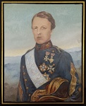 Brasil Séc. XIX. Muito raro e Importante quadro óleo sobre tela representando Conde d'Eu ao chegar no Brasil em 1864 em uniforme espanhol porém com a Grã-Cruz da Ordem Imperial do Cruzeiro. Obra de altíssima qualidade arrematada na déc. de 60 em leilão internacional. Apresenta diversas marcações e cachê ao fundo. Apresenta antigo restauro profissional. Emoldurado. Medidas aprox. 50 x 40 cm e com moldura 52 x 42 cm.