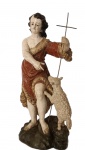 Brasil Séc. XVIII/XIX. Graciosa imagem de SÃO JOÃO BATISTA em madeira  com sua linda policromia de época. A imagem nos mostra ainda o CORDEIRO que simboliza a anunciação da vinda do `CORDEIRO DE DEUS` - Nosso Senhor Jesus Cristo. Medidas aprox. 38 cm de altura.