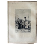 Antiga gravura não emoldurada representando trop cher por F. Kaemmerer do salão de arte de 1890, medindo 32x22cm. Anotado a mão Medaille dor.