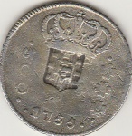 P268-SERIE J , 300 REIS DE 1755R COM CARIMBO ESCUDETE