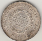 2000 REIS DE PRATA DE 1865 SOB/FLOR DE CUNHO