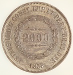 Moeda do Brasil: 2000 Réis 1855 - Al P617 - Prata - Soberbba /  Flor  de Cunho 