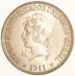Moeda do Brasil: 1000 Réis 1911 - Flor de Cunho - Prata 