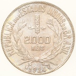 Moeda do Brasil: 2000 Réis 1924 - Flor de Cunho - Prata 
