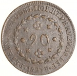 Moeda do Brasil: 20 Réis 1827 Rio - Soberba / Flor de Cunho  - Cobre